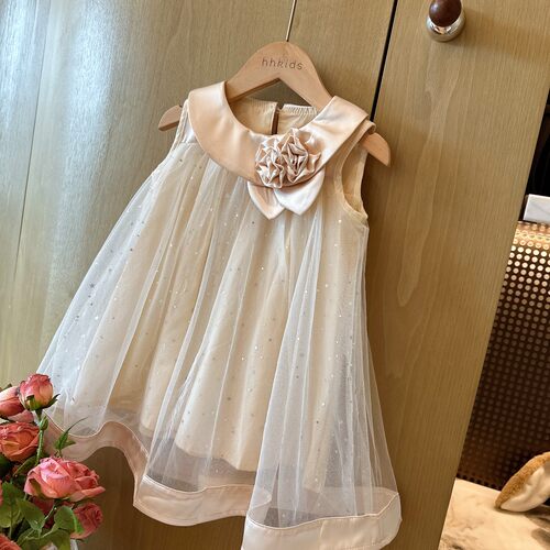 HHkids女童连衣裙夏季宝宝礼服裙精致花朵公主裙无袖连衣裙BQZ258
