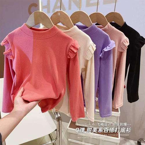 HHKIDS Girl Xiaofei рукава ямы, высокие бомбы Высокие бомбы -все -матч зарубежная рубашка T -Fork 2022 Зимняя одежда GCT332