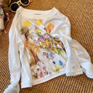 HHkids女童韩系手绘涂鸦薄款印花防晒罩衫T恤26慵懒风上衣DDT010