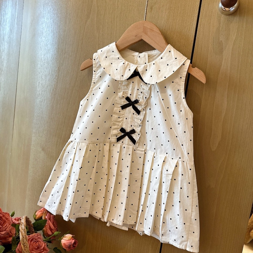 HHkids女童夏季新款波点娃娃领无袖蝴蝶结甜美风公主连衣裙ATZ041