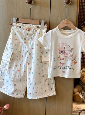 草莓味～设计师原创女童兰精莫代儿短袖蝴蝶速干工装裤套装ATZ866