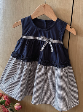 HHkids定制女童夏季蝴蝶结连衣裙条纹拼接洋气时髦公主裙BQZ075