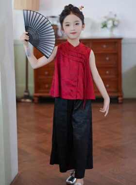 HHkids女童夏装套装新中式国风无袖汉服夏款儿童唐装CTZ0365