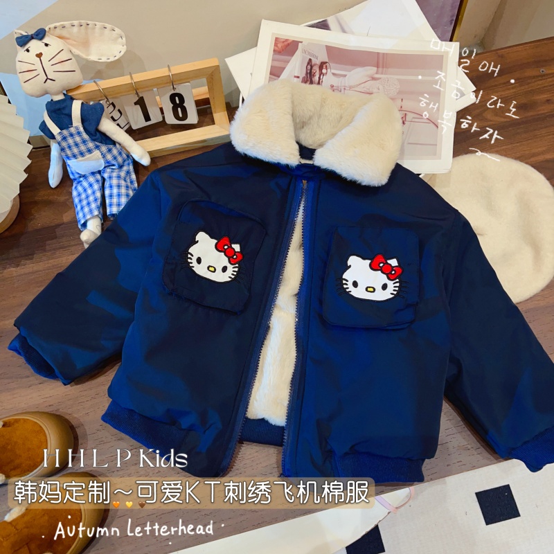 HHkids女童加绒外套冬款2025新款儿童超好看加厚凯蒂猫外套DWT051