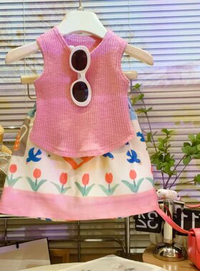 HHkids多巴胺女童洋气背心2026韩版时髦花朵半身裙两件套装HTZ291