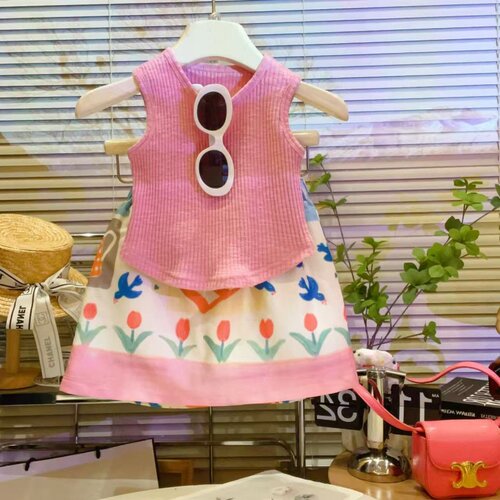 HHkids多巴胺女童洋气背心2026韩版时髦花朵半身裙两件套装HTZ291