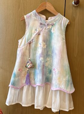 HHkids女童旗袍连衣裙夏季宝宝无袖汉服国风公主裙礼服裙BQZ223