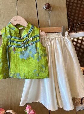 HHkids女童新中式提花套装2026夏季儿童复古民族风裙裤BTZ292