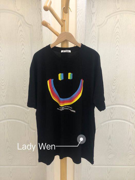 【遇见柒月】韩国代购 夏季胶印彩虹笑脸时尚百搭女士纯棉短袖t恤