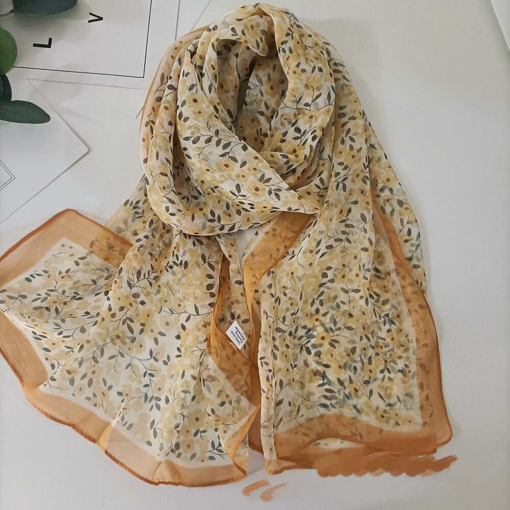 夏季丝巾薄款防晒满天星女丝巾碎花印花雪纺长款围巾乔琪长条围巾