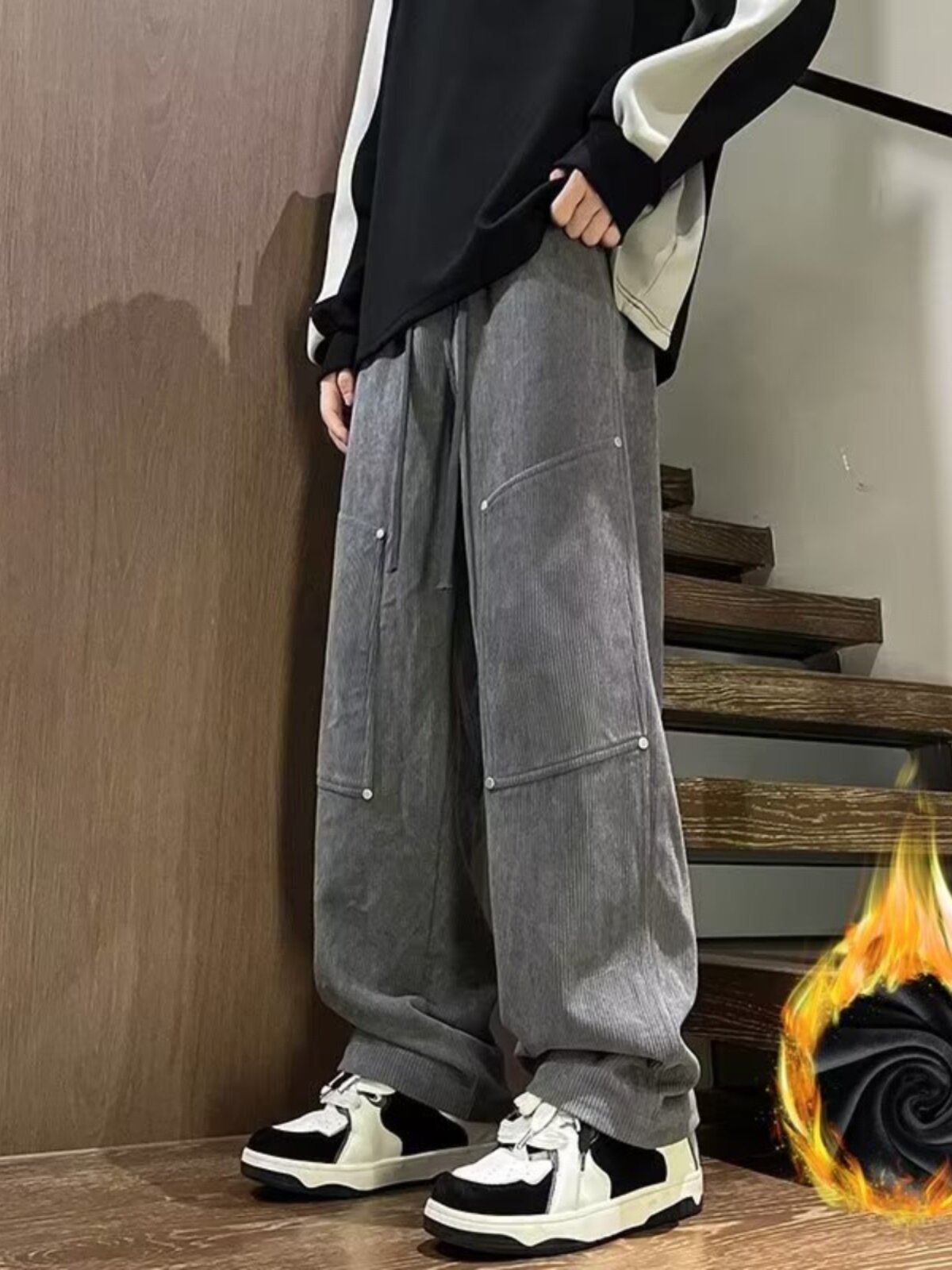 남성용 코듀로이 캐주얼 바지 봄 가을 2023 새로운 트렌디한 학생 스포츠 겨울 플러스 벨벳 스트레이트 팬츠