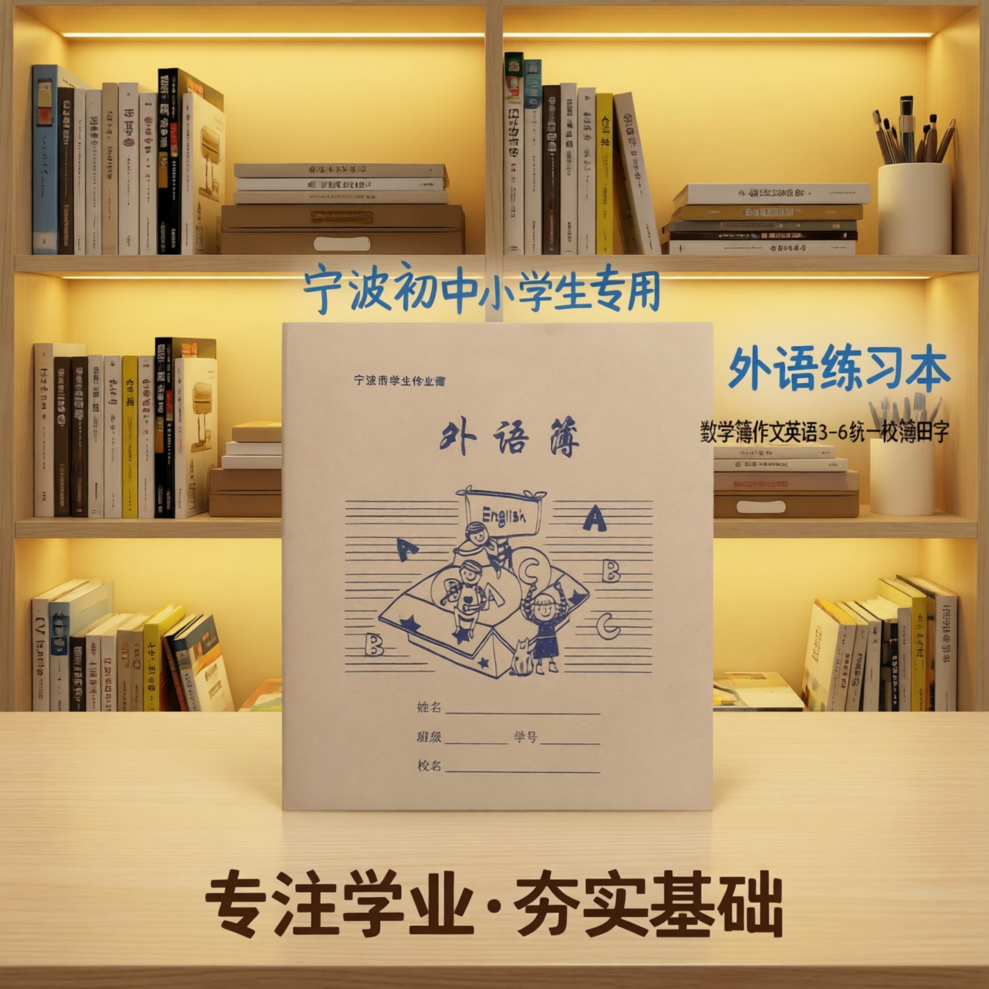 宁波初中小学生作业本外语练习本数学簿作文英语3-6统一校簿田字