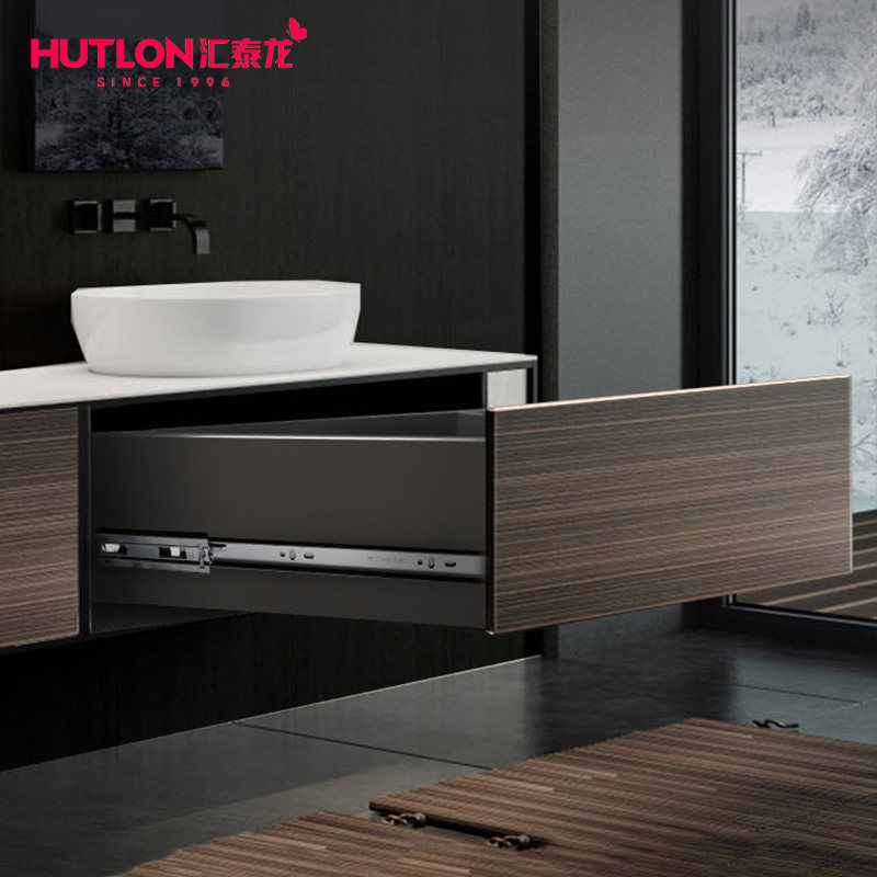 汇泰龙按弹抽屉轨道静音反弹三节滑轨免拉手按压式导轨键盘托滑道