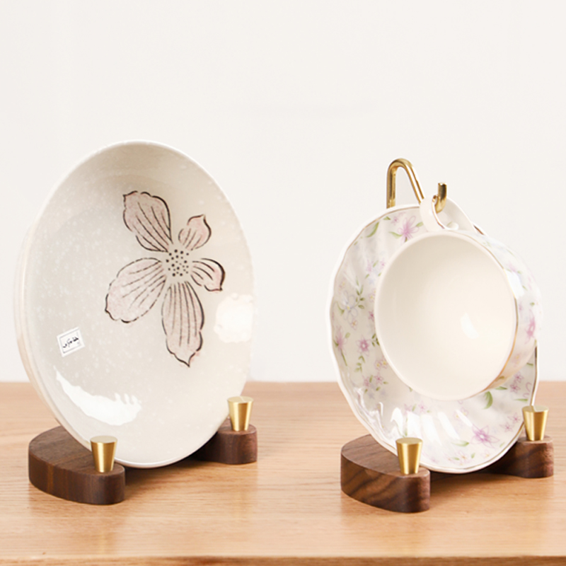 高档圆形陶瓷盘子挂盘展示架实木