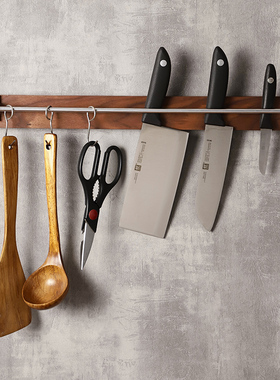 创意实木刀架壁挂刀架厨房置物架刀具收纳架免打孔黑胡桃木挂杆架