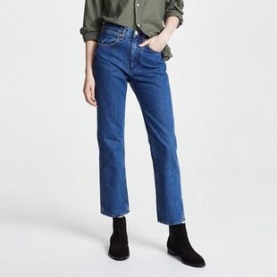 Ryan纽约小众Rag复古深蓝直筒牛仔裤 boyfriend中性gigi高腰10分裤