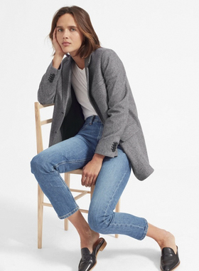 美式西装简洁羊毛休闲西装外套灰色经典宽松通勤晚晚学姐基础款