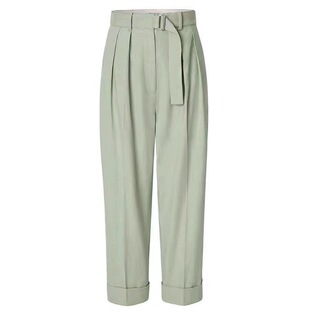 棉麻系带翻边宽松舒适休闲裤 Ryanj棉麻高腰裤 澳洲小众设计直筒裤