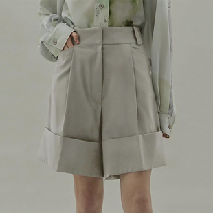宽松五分古巴灰色 裤 Ryanj韩国小众设计感短裤 复古中性百慕大西装