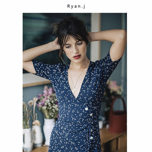 Ryan.j法国小众ins网红Jeanne 高腰 茶歇裙围裹裙v领波点连衣裙夏
