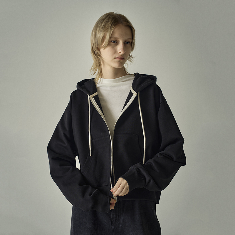【法式校园风】首尔秋冬设计感卫衣黑色连帽卫衣外套灰色小众平替