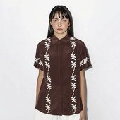 真丝 兰花树叶翻领短袖 城市热带 澳洲小众设计感度假风印花衬衫