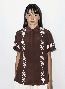 【城市热带】澳洲小众设计感度假风印花衬衫兰花树叶翻领短袖真丝