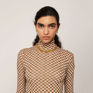 中古70s年代 露脐棋盘格复古格子衬衫 Ryanj北欧小众设计感衬衫 短款