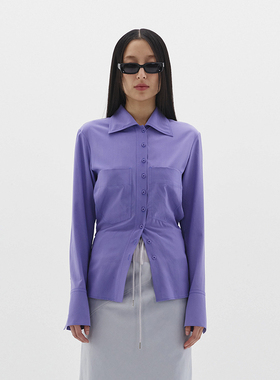 【千禧摇滚紫】首尔小众设计感衬衫紫色翻领衬衫真丝收腰口袋衬衣