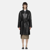 韩国小众设计感皮衣外套腰带pu大衣中长款 重磅抛光面皮衣 落肩