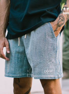 SOFRSH牛仔短裤男美式复古水洗做旧街头简约五分裤潮牌新款