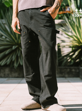 SOFRSH美式复古双膝伐木工装裤男款直筒宽松阔腿裤水洗休闲长裤
