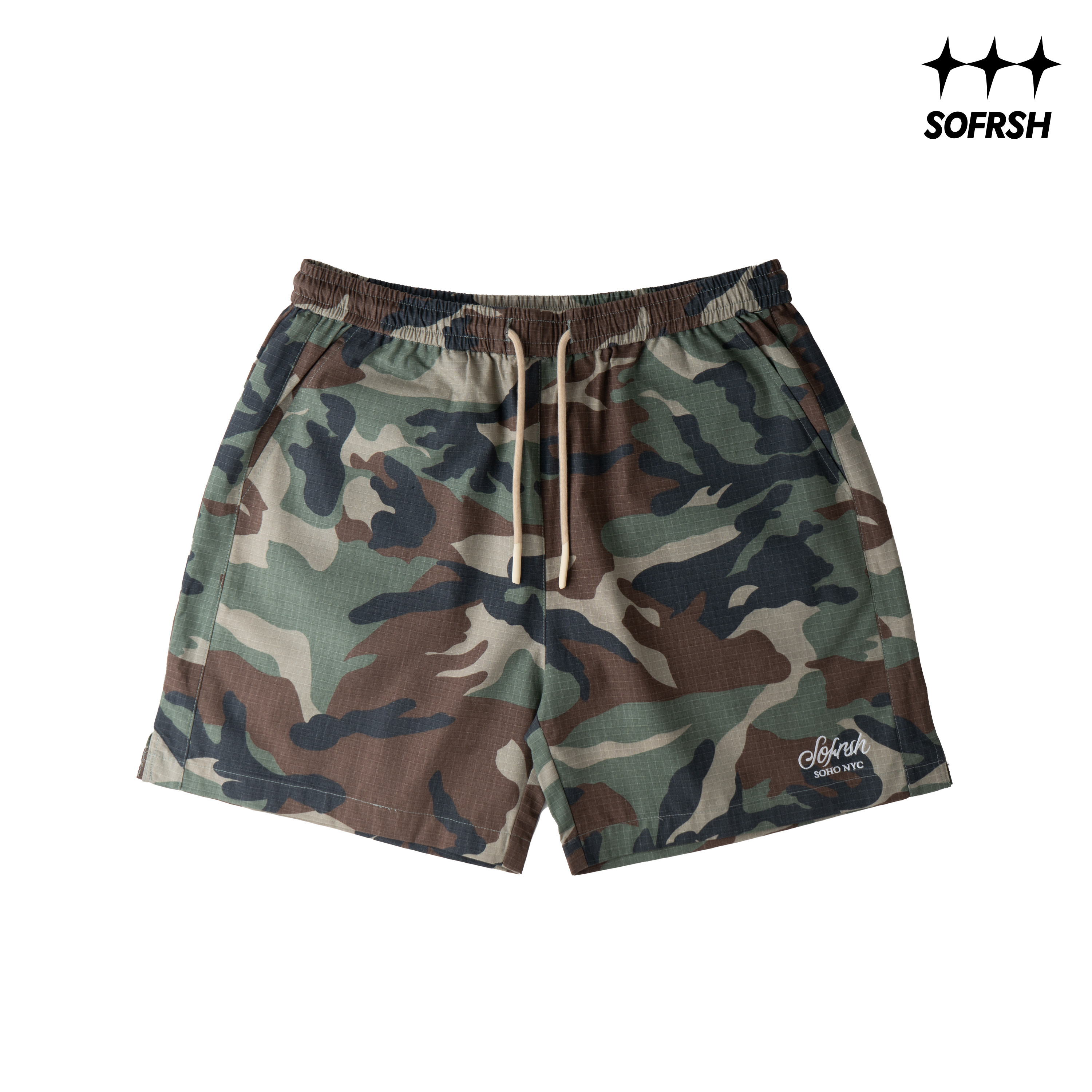 SOFRSH迷彩牛仔短裤男美式潮流复古宽松五分休闲裤夏2026新款