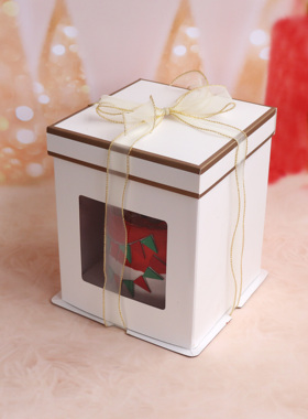 加高翻糖蛋糕盒6/8/10/12寸侧窗纯白芭比娃娃双层蛋糕盒 无丝带