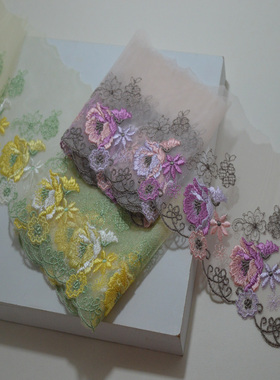 11cm黄色粉色高档刺绣蕾丝花边软装服装内衣桌布桌旗舞蹈裙娃衣头