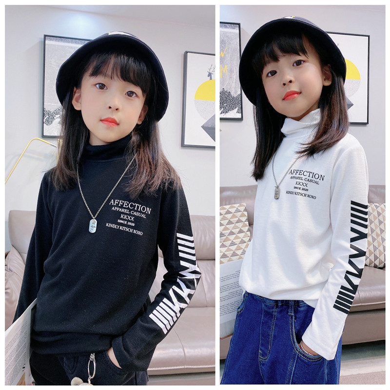 嗨大e小e童装冬季新款女童半高领磨毛柔软洋气字母舒适打底衫9693