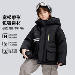 Abckids工装风连帽保暖鸭绒羽绒服男童冬款时尚个性外套