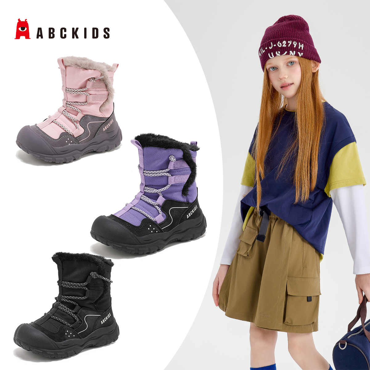 ABCkids儿童雪地靴加绒加厚棉鞋