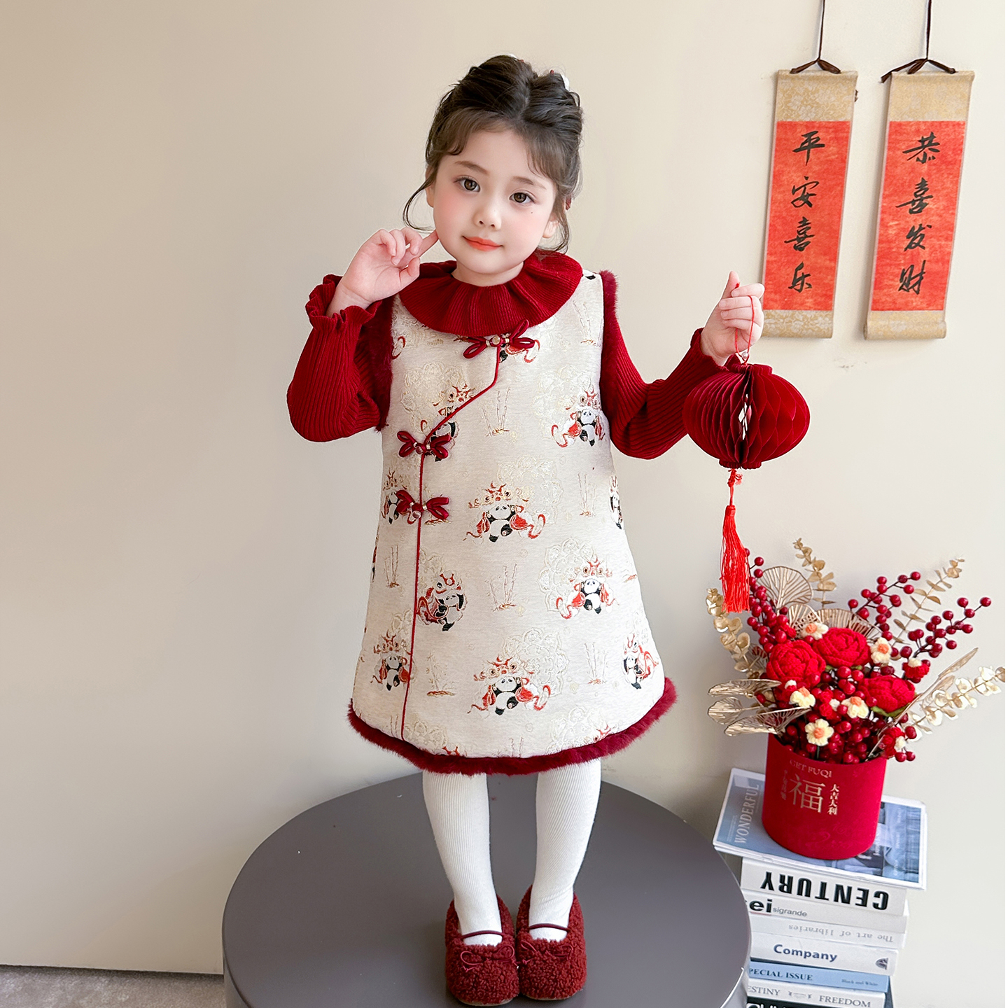 女童旗袍裙冬季加绒加厚保暖拜年