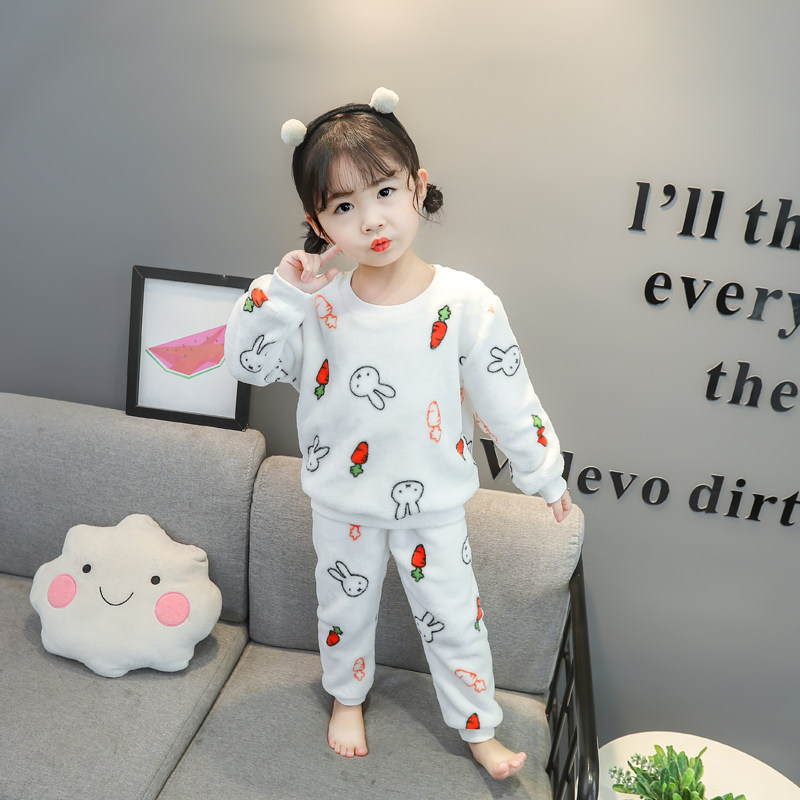 儿童睡衣法兰绒秋冬加厚款女童珊瑚绒小童男童冬保暖女宝宝家居服