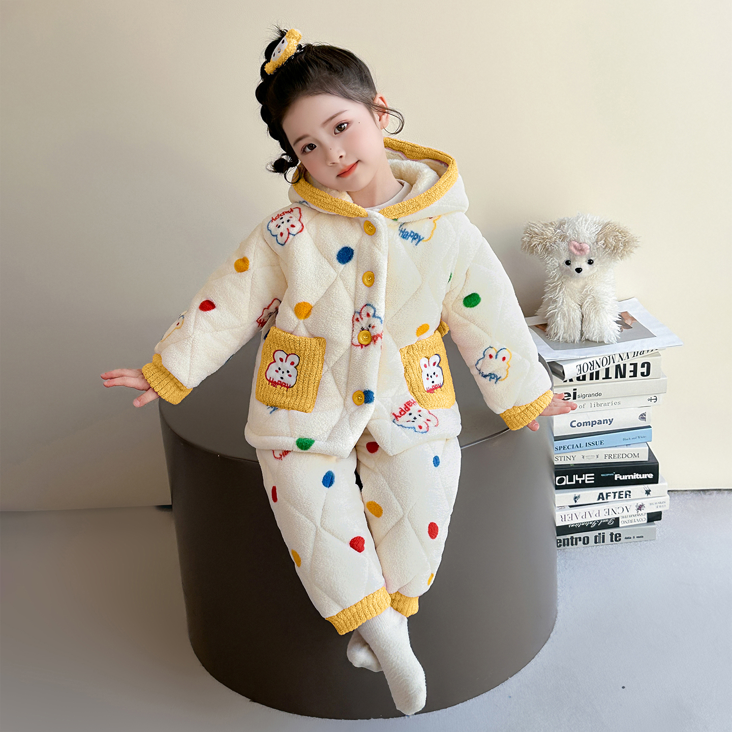 女童三层夹棉睡衣套装冬季2025新