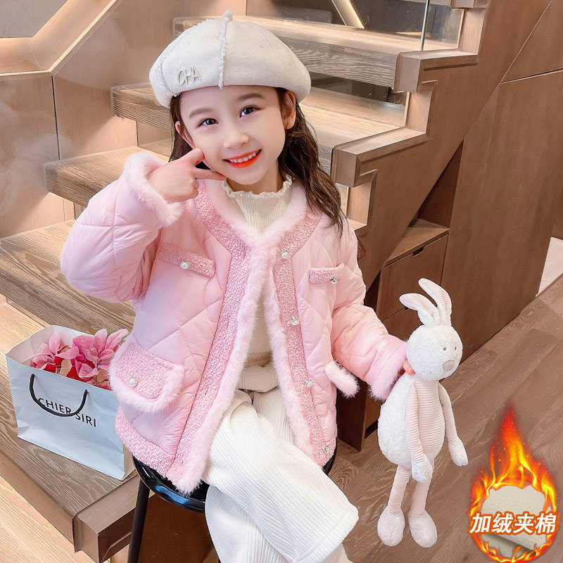 女童冬季夹棉外套2025新款小香风
