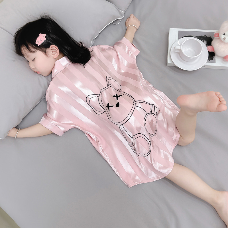 女童夏季后背小熊冰丝睡裙-