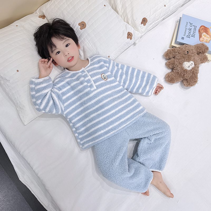 男童睡衣套装珊瑚绒秋冬款2025新