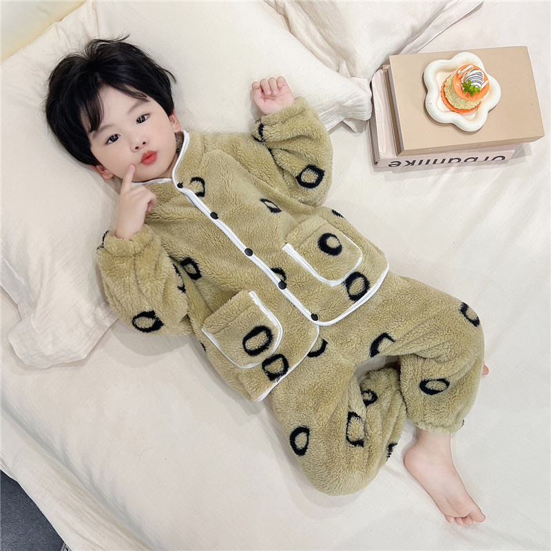 男童珊瑚绒睡衣2025新款秋冬立领