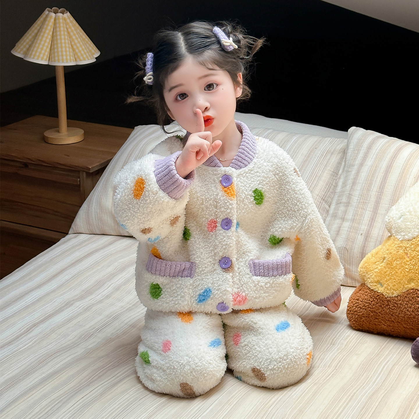 女童珊瑚绒睡衣套装秋冬款