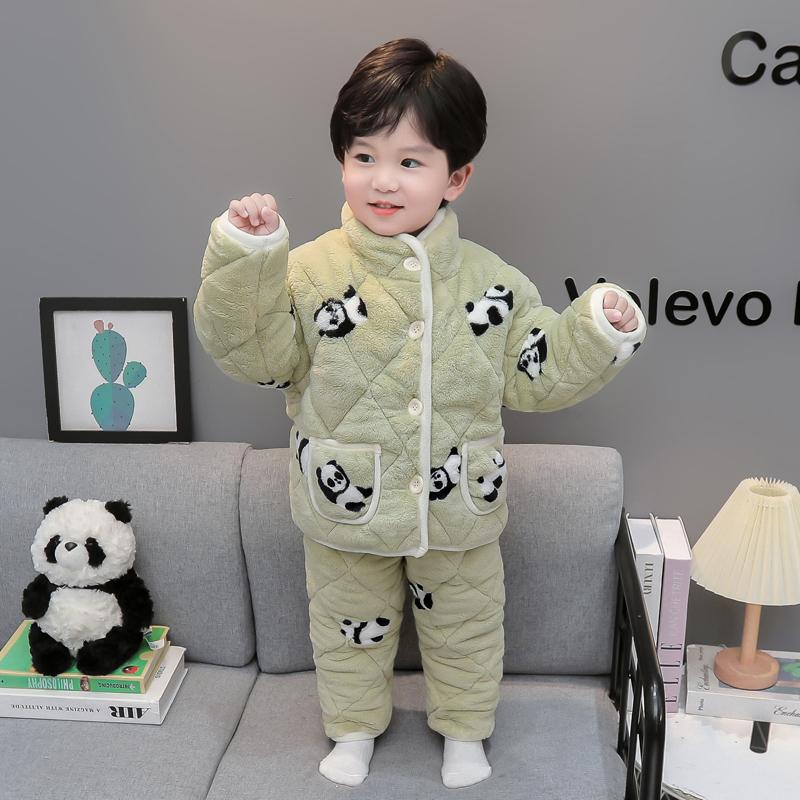 男童三层夹棉套装加厚款冬季睡衣