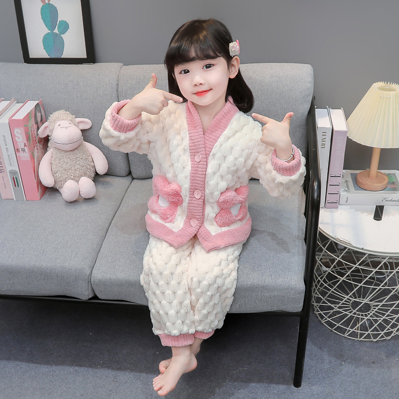 儿童珊瑚绒睡衣套装女童秋冬新款