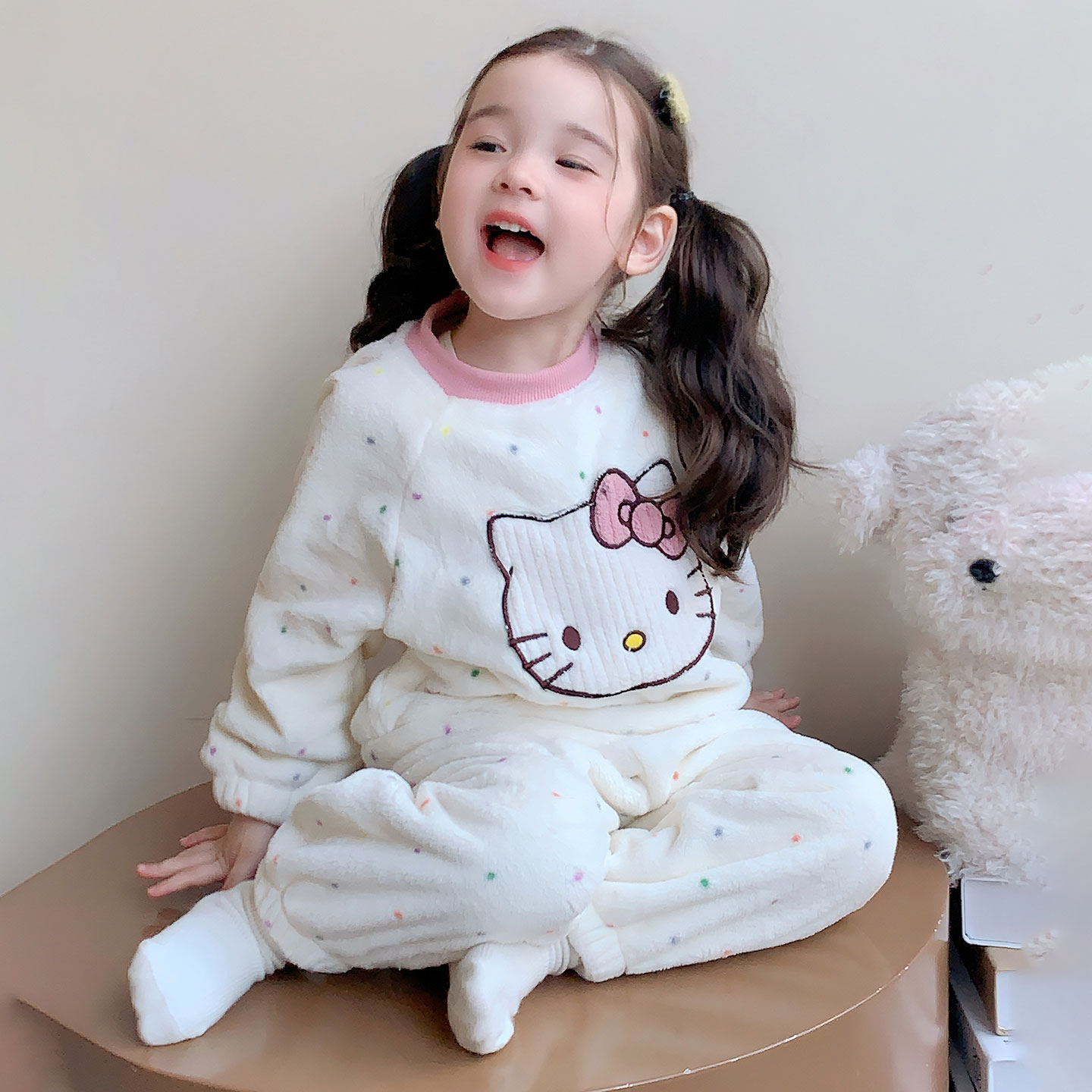女童珊瑚绒睡衣套装秋冬新款保暖