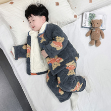 男童三层夹棉家居服男孩冬季加绒加厚珊瑚绒2025新款儿童男宝睡衣